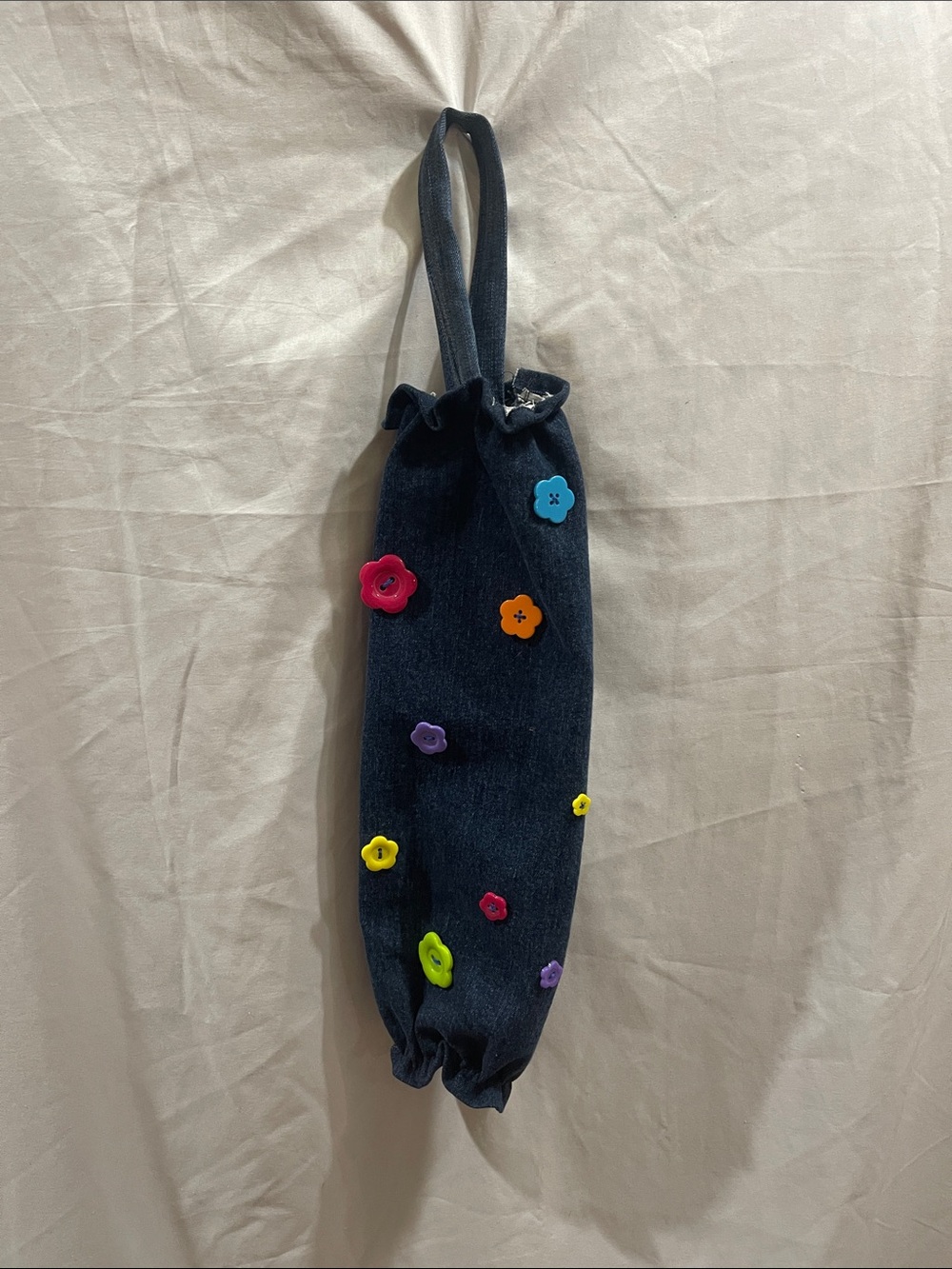 Kids Navy Denim Bag with Colorful Flower Buttons